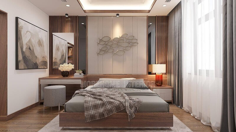 Chắc hẳn trong mỗi chúng ta mỗi sáng thức dậy đều muốn ngắm cảnh bình minh và nó càng được nâng niu hơn tại các khu đô thị, thành phố nhà san sát nhau, ý tưởng bố trí nội thất phòng ngủ hiện đại sử dụng tối đa nguồn sáng tự nhiên luôn là điểm quan trọng trong bố trí từ kts Morehome. Thiết kế phòng ngủ biệt thự