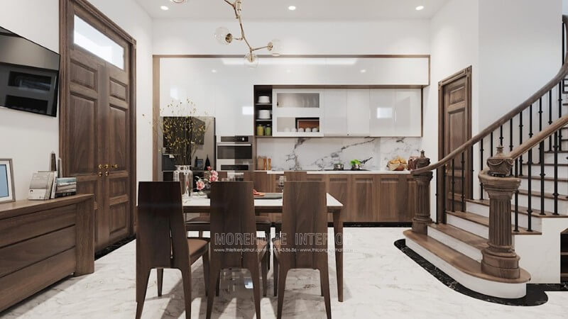 Tủ bếp biệt thự hiện đại bằng gỗ tự nhiên và gỗ công nghiệp Tủ bếp biệt thự