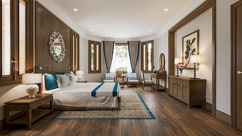Không gian phòng được hài hòa hơn với việc lựa chọn gỗ lát sàn cho không gian căn phòng thân thiện