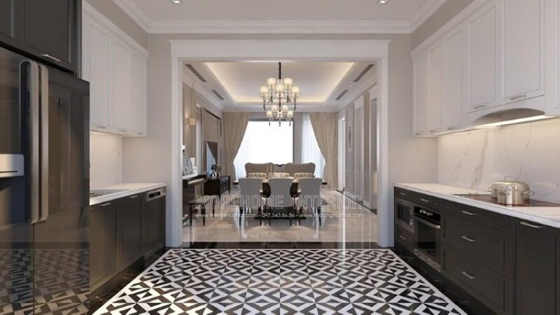 Tủ bếp biệt thự cao cấp phong cách hiện đại, trẻ trung