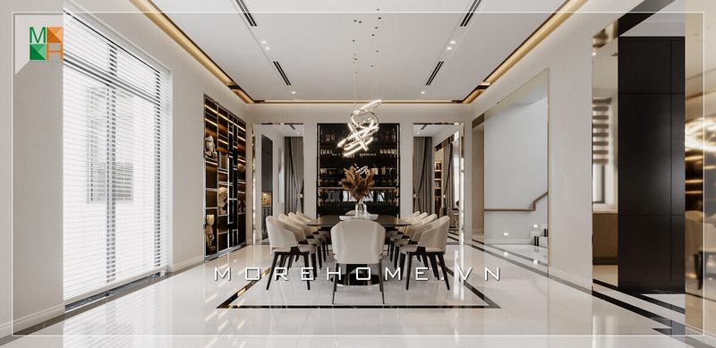 Chiêm ngưỡng một góc nhìn khác của không gian bếp được bố trí nội thất hiện đại và rất đẳng cấp phù hợp cho không gian phòng ăn chung cư cao cấp, biệt thự, nhà phố.