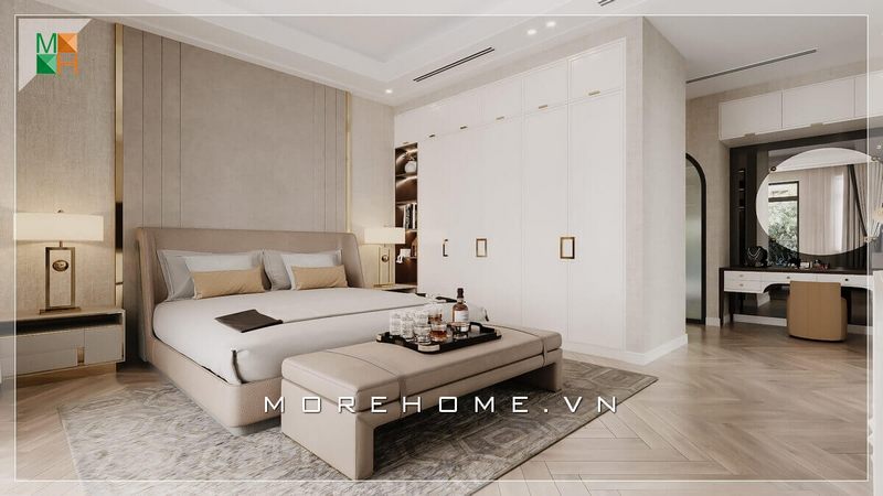 Mẫu thiết kế kệ tủ quần áo cánh mở kịch trần bằng gỗ công nghiệp acrylic giúp bạn lưu trữ được nhiều đồ hơn mà không chiếm quá nhiều không gian trong phòng