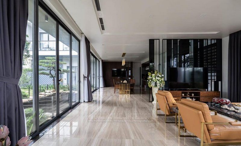 Gạch lát nền vân đá granite màu vàng cho phòng ăn